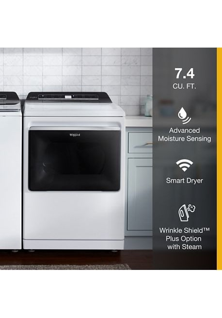 Whirlpool WED8127LW- 7.4 cu. ft. White Electric Dryer with Steam and Advanced Moisture Sensing Technology, ENERGY STAR 7