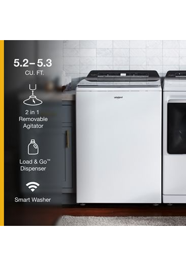Whirlpool WTW8127LW - 5.2 - 5.3 cu. ft. Smart Top Load Washing Machine in White with 2 in 1 Removable Agitator, ENERGY STAR 4