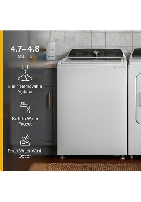 Whirlpool WTW5057LW- 4.7 - 4.8 cu. ft. Top Load Washer with 2 in 1 Removable Agitator in White 2
